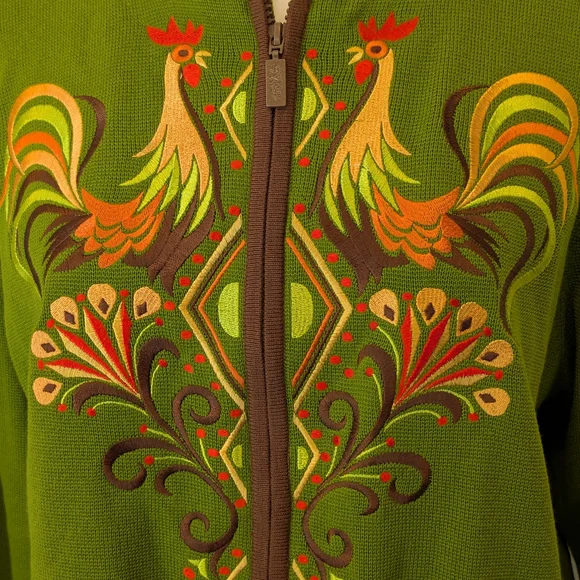 Bob Mackie Green Cardigan with Rooster Design - Picture 4 of 6